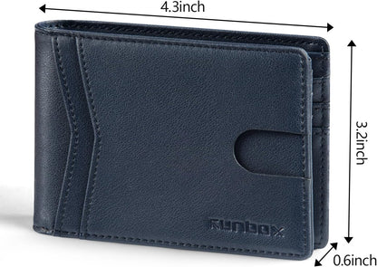 Billetera RUNBOX para Hombre RFID, 2 Ventanas ID, Slim, Regalo