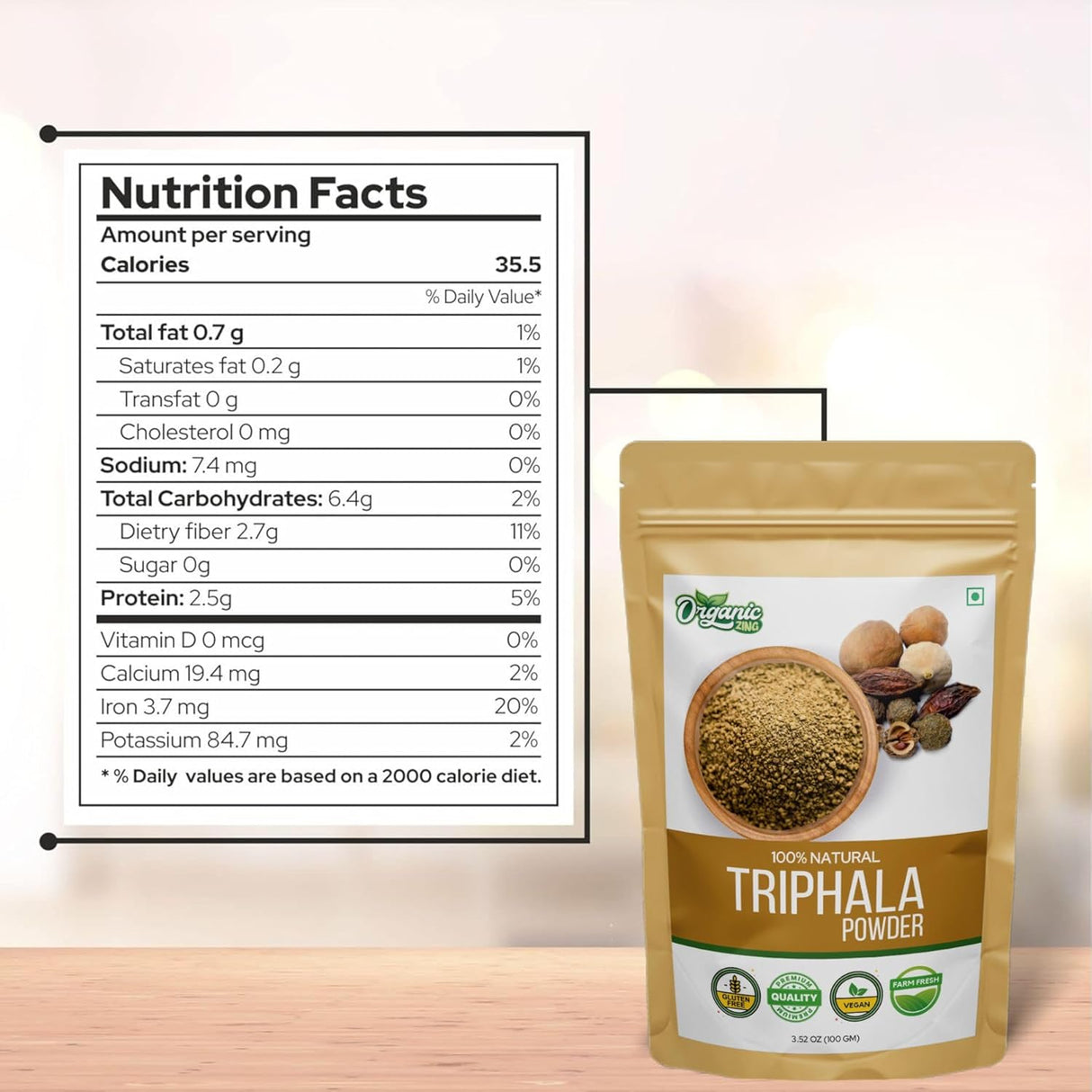 Suplemento Polvo de Triphala Frutas de Amla Bibhitaki 3.53oz