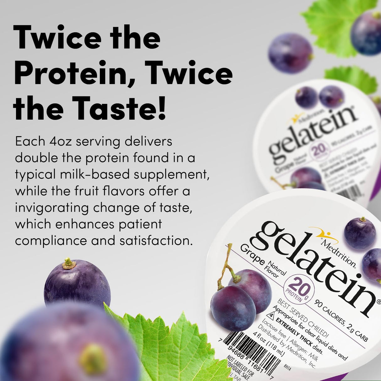 Gelatina de proteína Medtrition Grape - Sin azúcar, 20g de proteína (12 pzas)