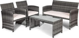 Goplus Juego de muebles de ratán para patio, 4 piezas, sofá y mesa de mimbre para exteriores con cojines suaves y mesa de centro de vidrio templado para balcón, jardín, patio trasero (beige (mimbre de color mixto))