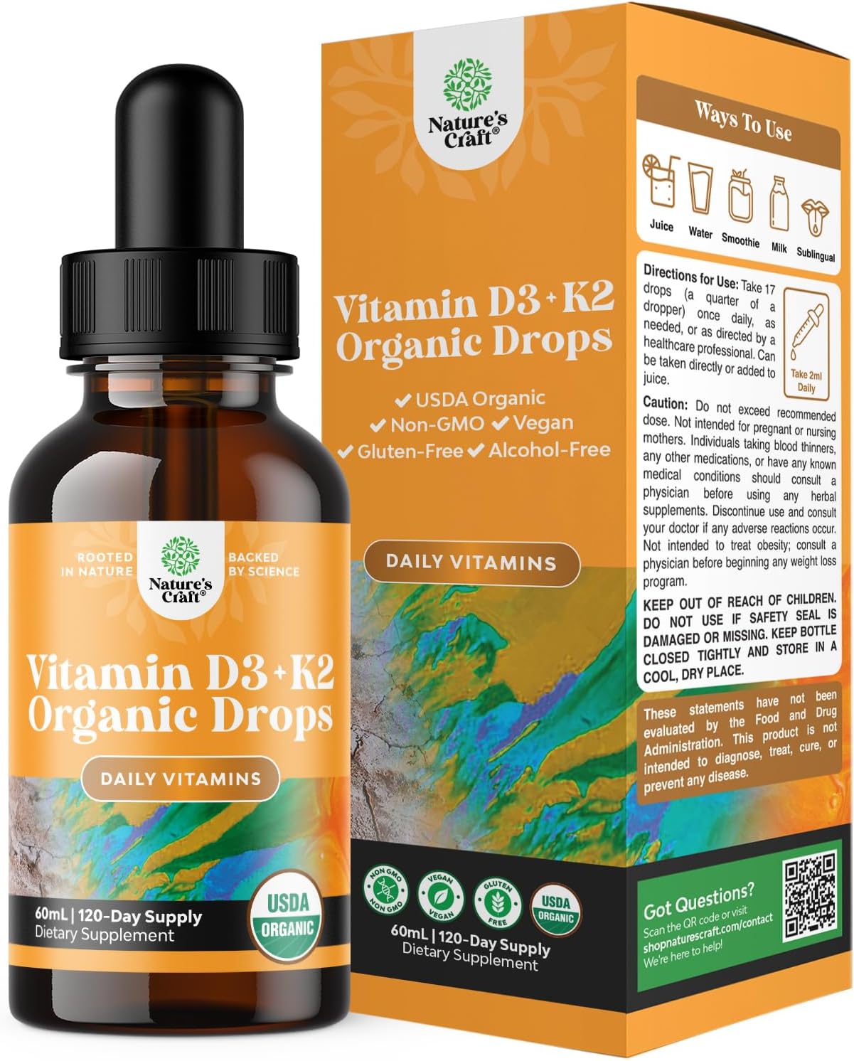 Natures Craft Vitamina D3 con K2 líquidos orgánicos 2000IU