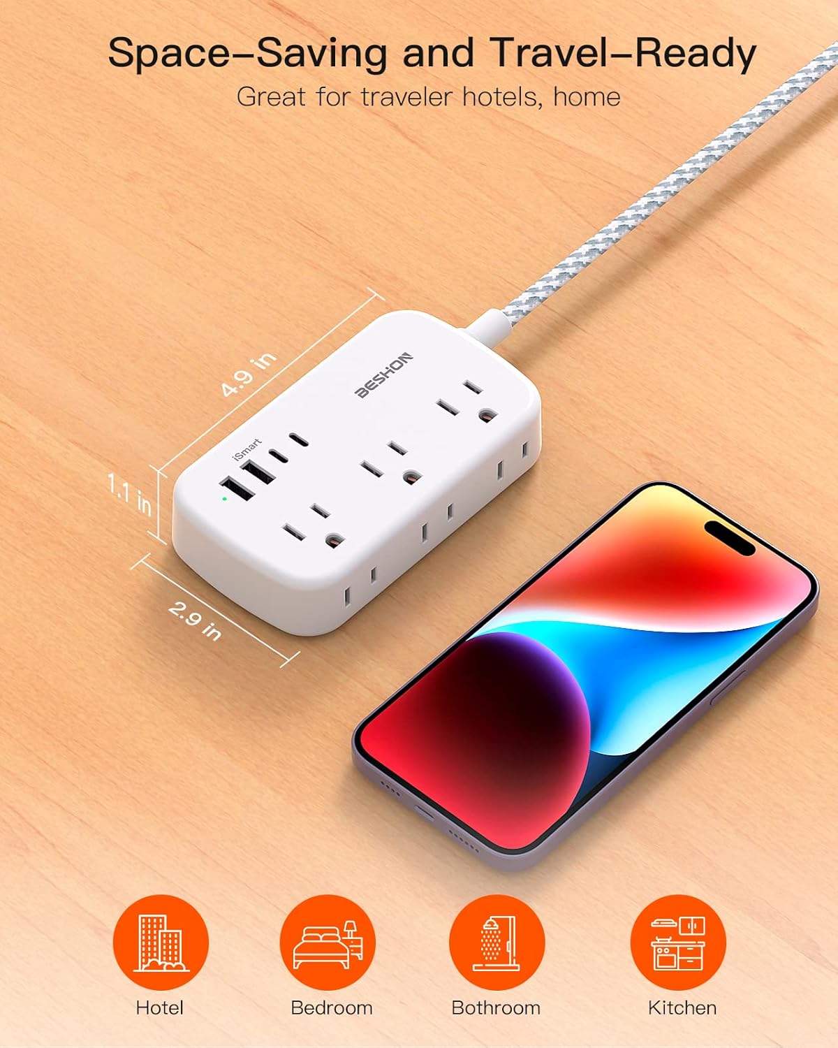 Cable de extensión plano, regleta de alimentación de enchufe