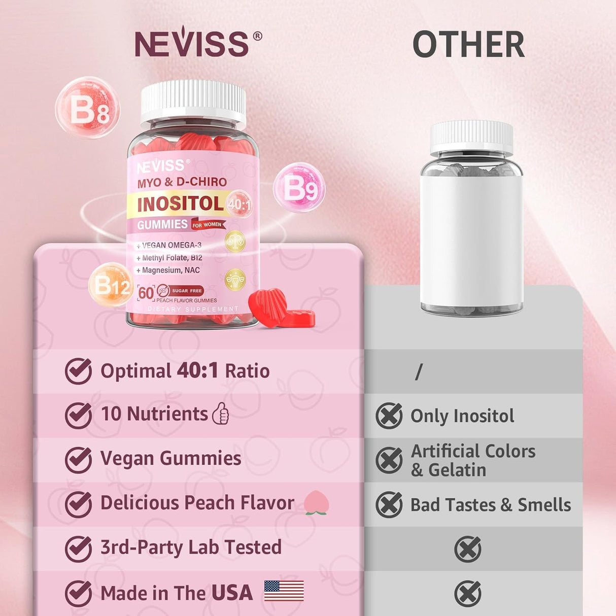Gummies de Inositol y D-Chiro para Mujeres, 2000mg + 50mg