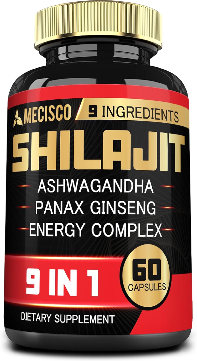 Suplemento de Shilajit con Ashwagandha, Ginseng, L-Arginina, Chaga - Orgánico Himalaya - Energía y Bienestar - 60 Cápsulas