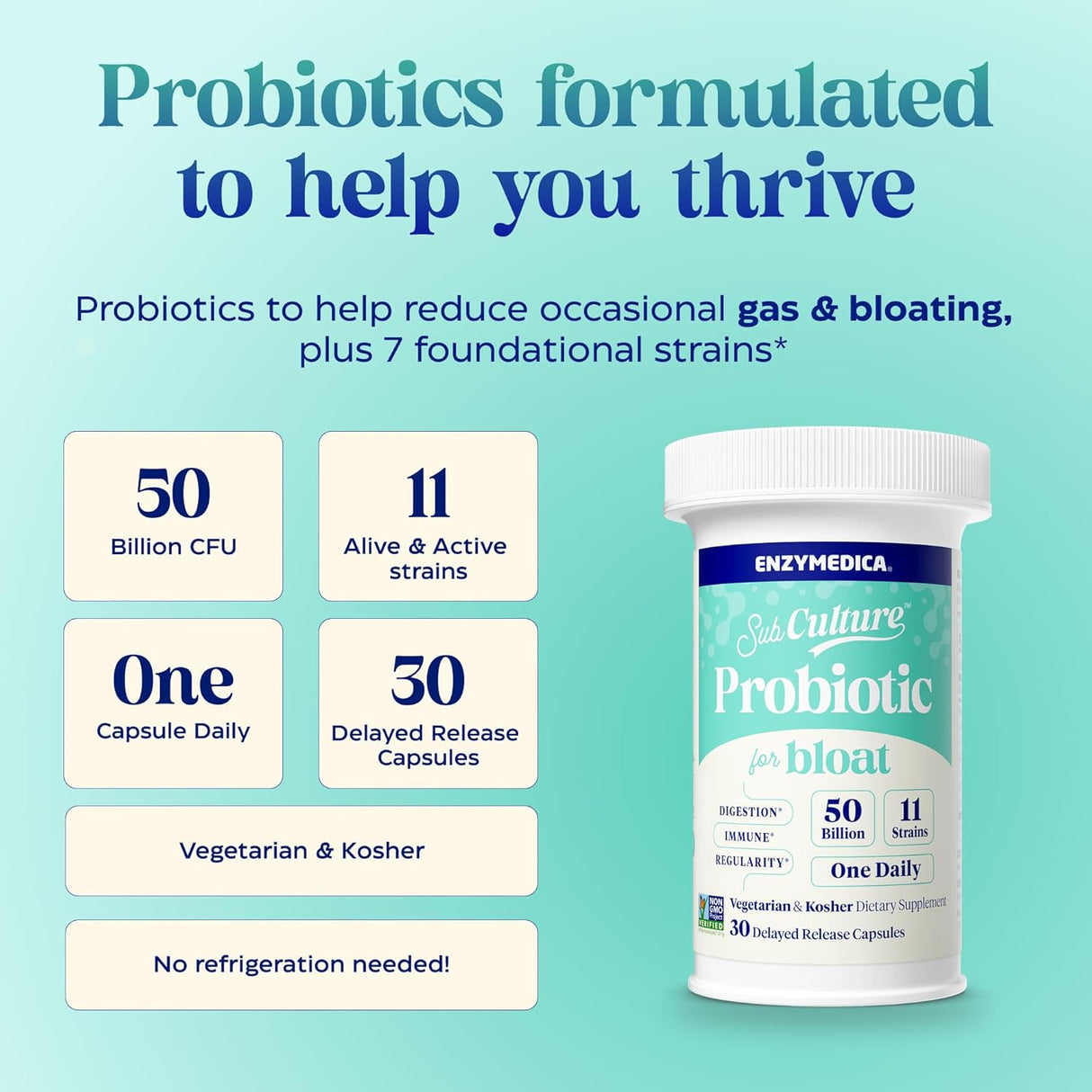 Enzymedica Probióticos SubCulture 50B CFU, 30 cápsulas