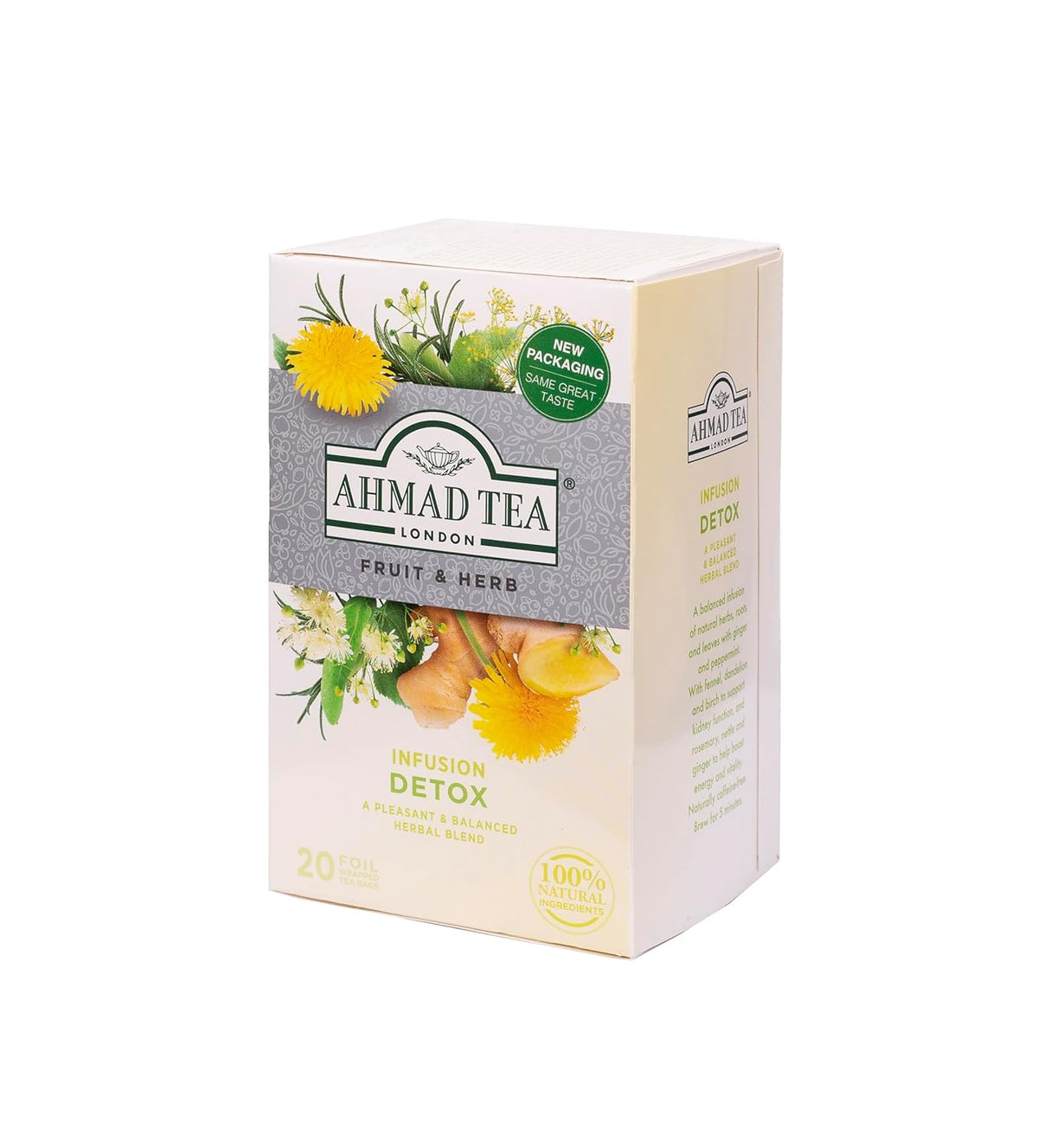 Ahmad Té Hierbas Detox, 20uds, Sin cafeína ni azúcar