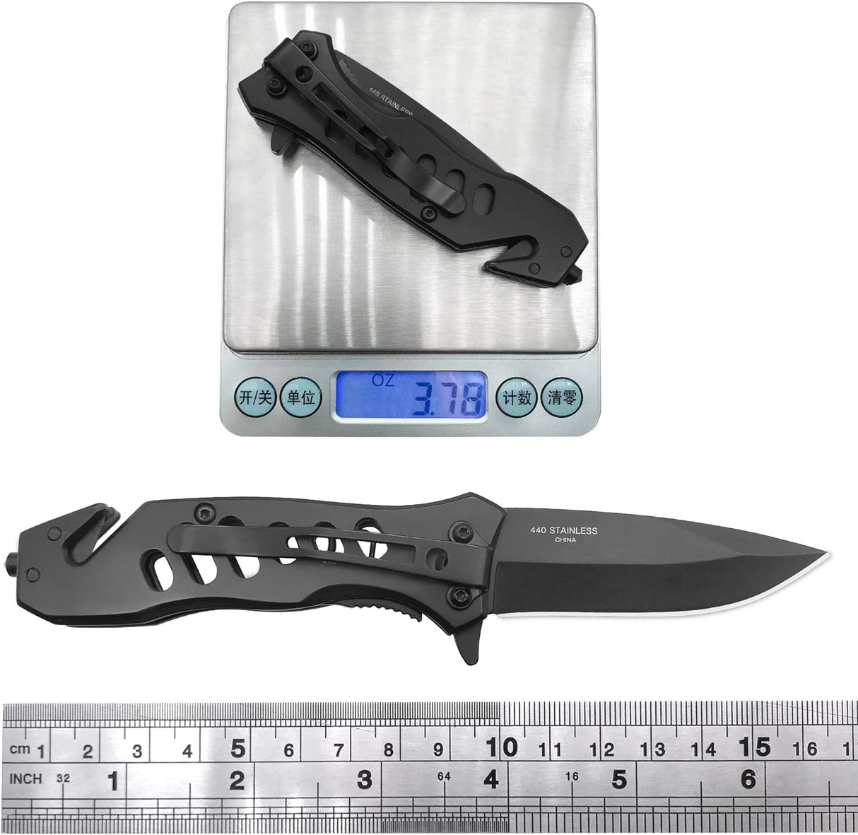 Cuchillo de bolsillo plegable de apertura con bloqueo negro