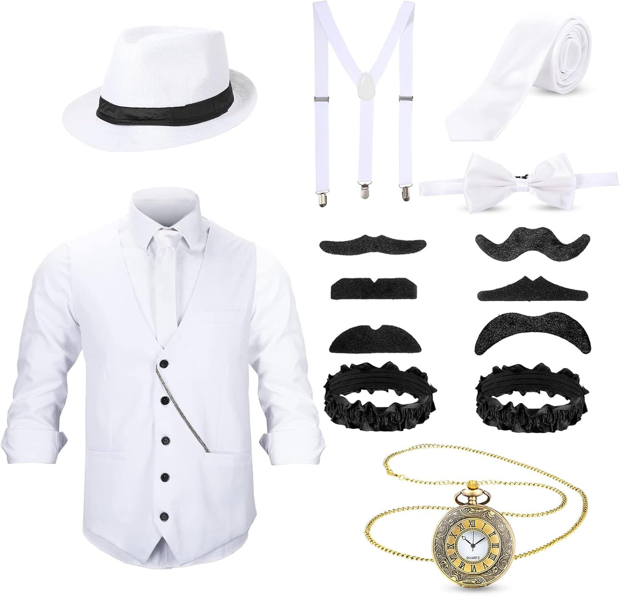 Disfraz de Hombre SATINIOR 1920s con Chaleco, Sombrero y Reloj