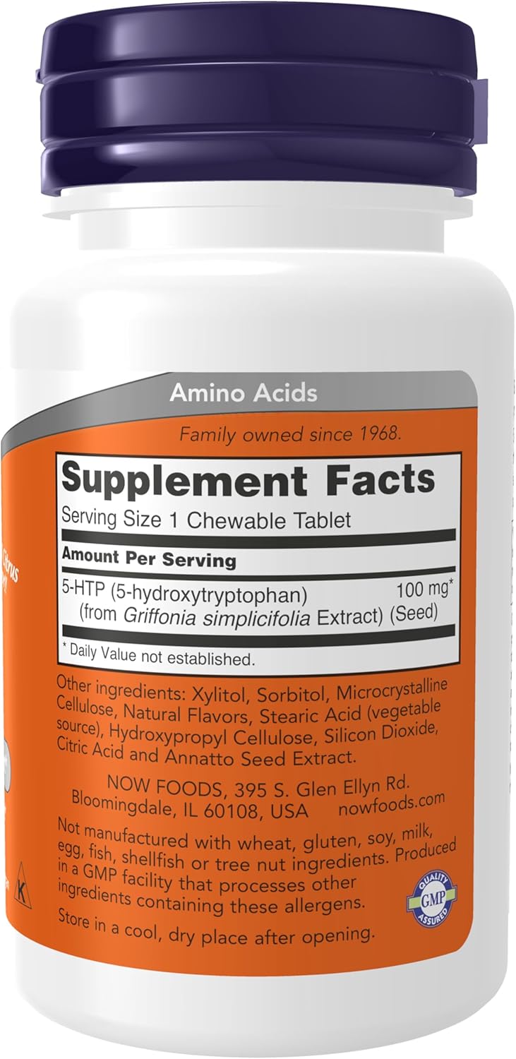 Suplemento 5-HTP 100 mg, NOW Foods, 90 Chewables, Soporte
