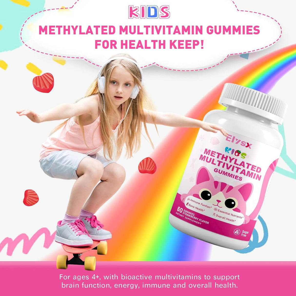 Suplemento multivitamínico masticable para niños, 60 cápsulas