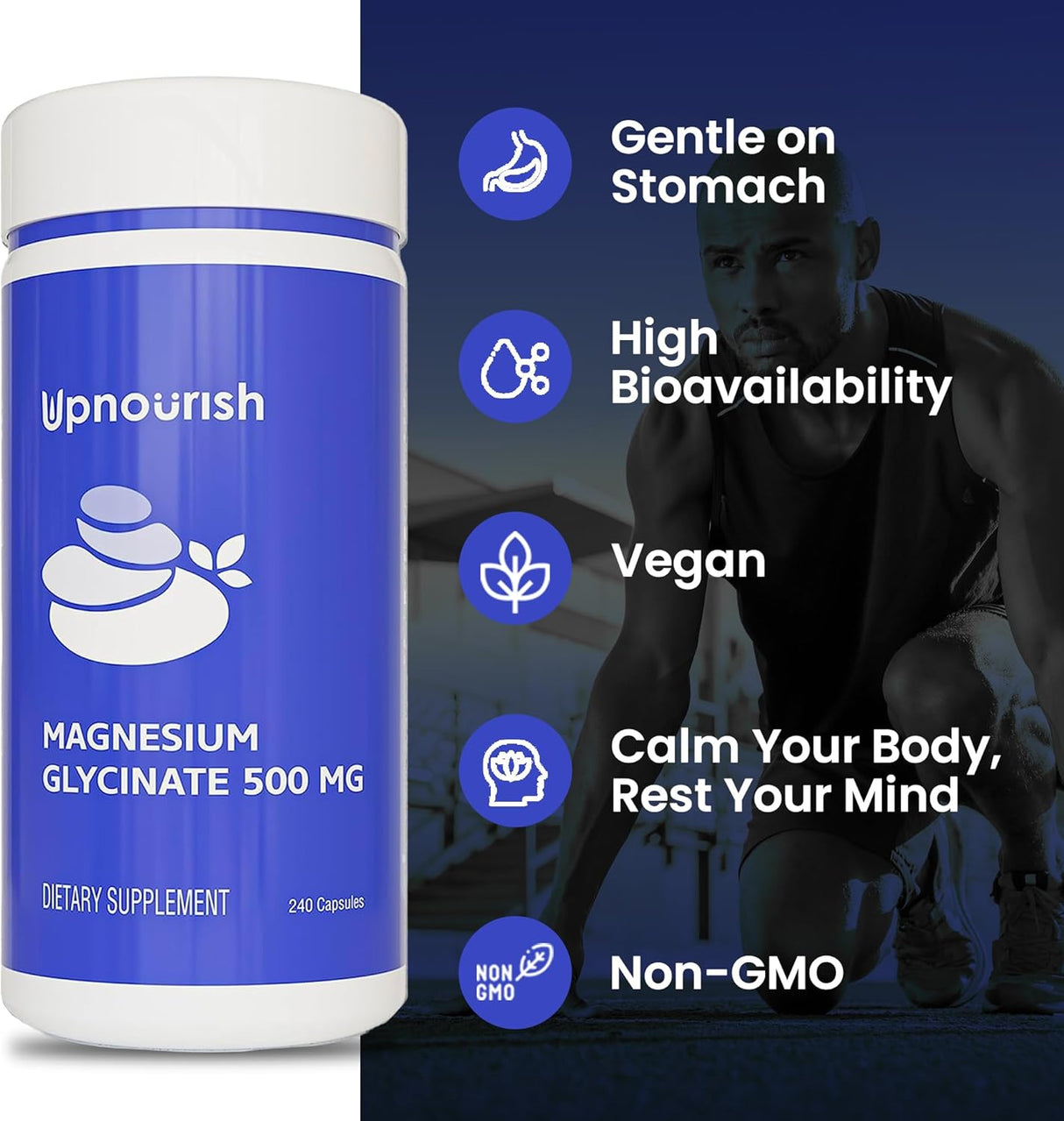 UpNourish Magnesio Glicinato 500mg Cápsulas - Calm & Sueño