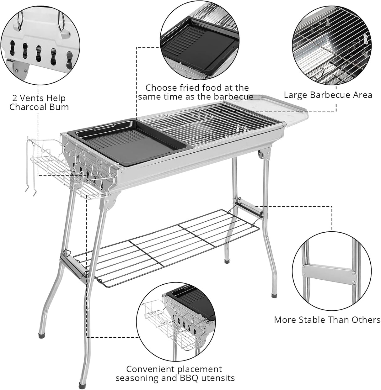Parrilla de Acero Inoxidable, Grill Plegable y Portátil 39.3