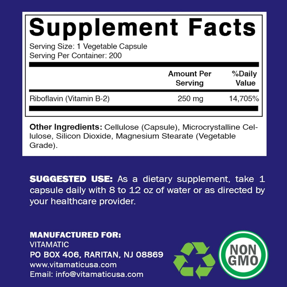 Vitamatic Vitamina B2 (Riboflavina) 250 mg 200 cápsulas