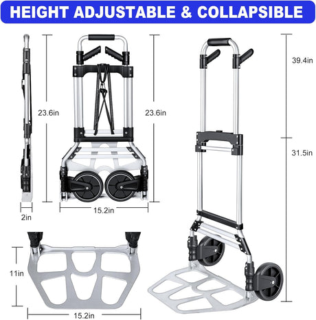 Carretilla Plegable de Aluminio, Carga 300 lbs, con Cordón Bungee
