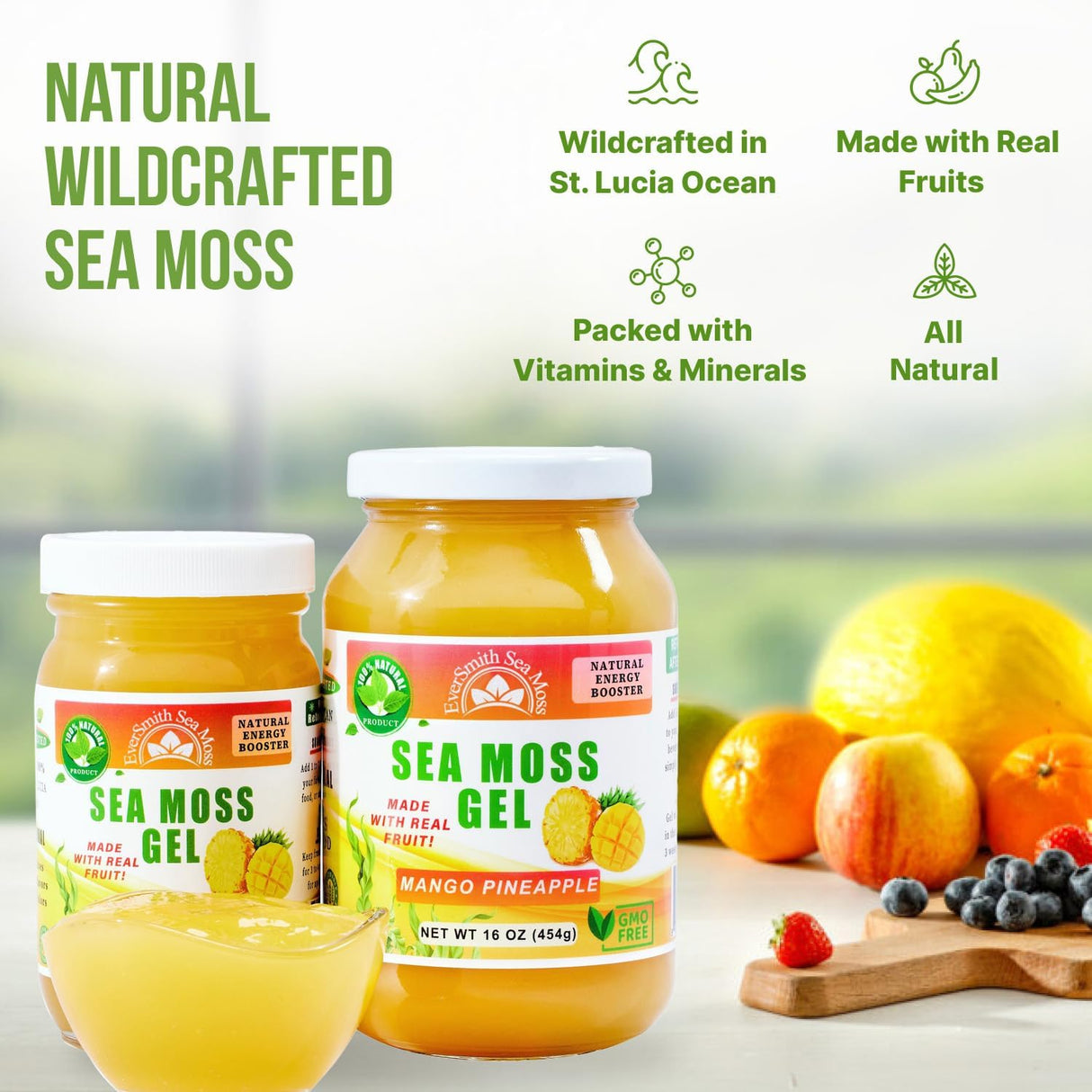 Gel de Musgo Irlandés Salvaje | Hecho en EE.UU. | Rico en Vitaminas | Mango Piña (16 oz)