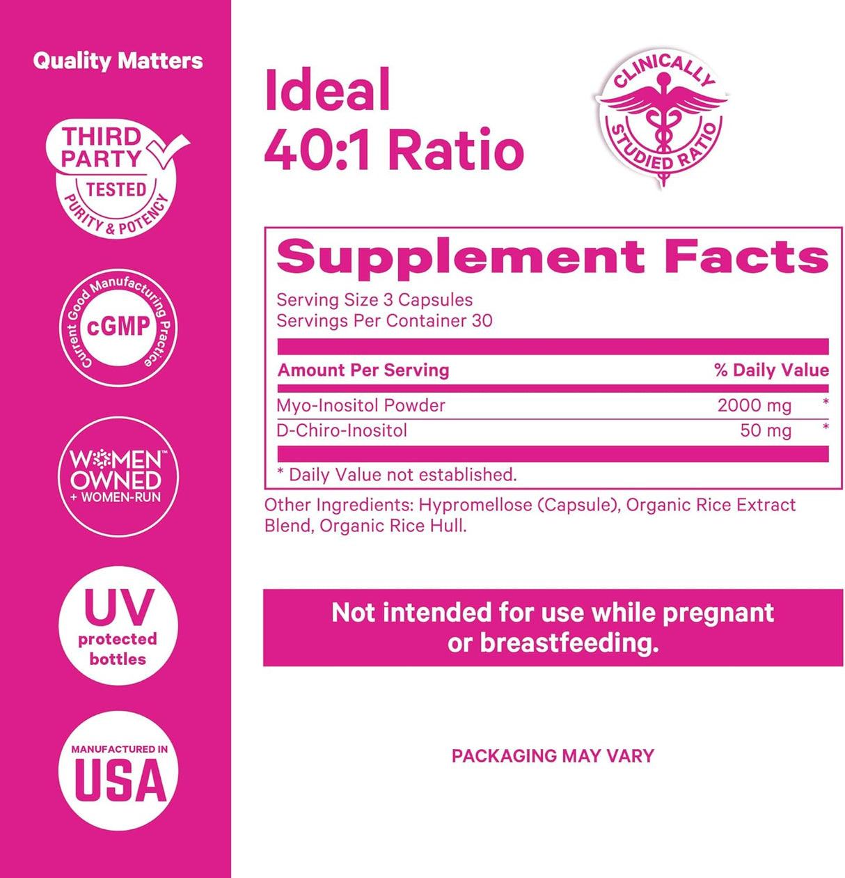 Suplemento Pink Stork Myo-Inositol & D-Chiro Inositol Hormonal 90 cápsulas