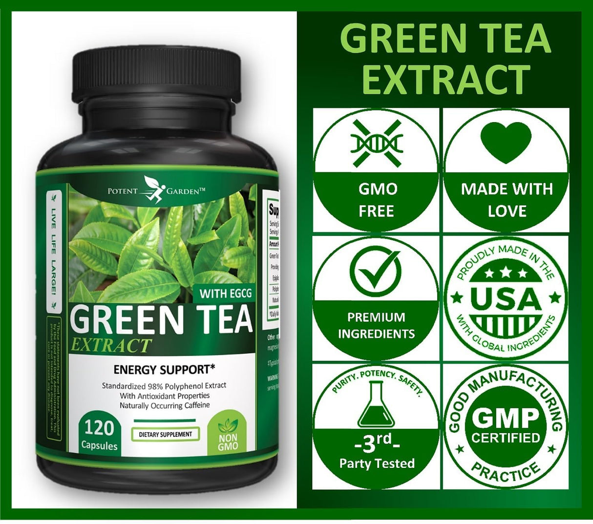 Extracto de Té Verde Potente con EGCG, Energía y Defensa Natural