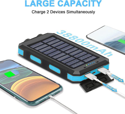 Banco Solar Portátil 38800mAh Cargador Dual USB Impermeable