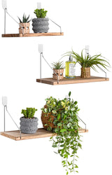 Estanterías Flotantes de Madera MITIME, Set de 3, Sin Taladro