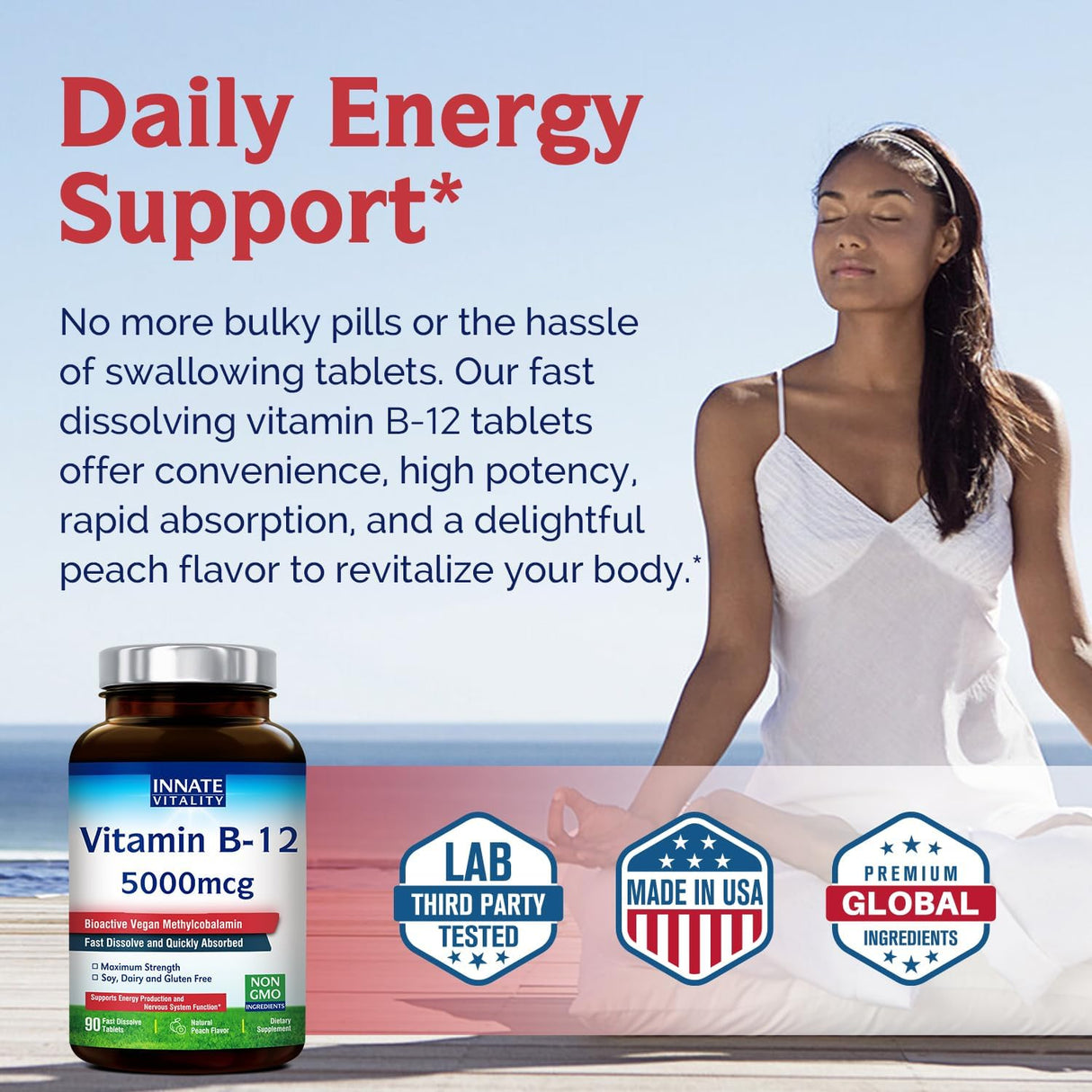 Vitamina B12 5000mcg Vegana, Disolución Rápida, 90 Tabletas