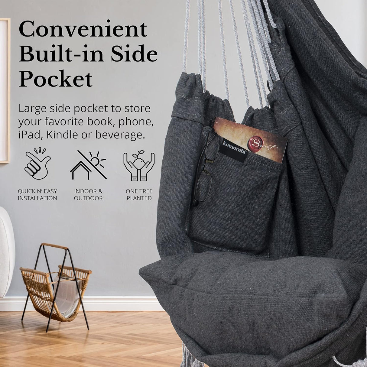 Silla Hamaca KOMOREBI - 60x47 - Algodón, 2 Cojines, Macramé