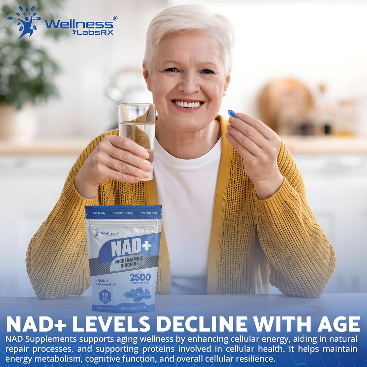 Suplemento Liposomal NAD+ - 2500mg, Salud Celular, Hecho en EE. UU.