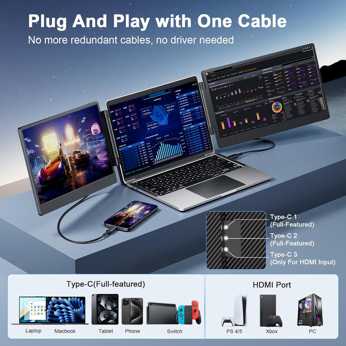 Extensor de Pantalla S3, Monitor Portátil 14'' 1080P FHD