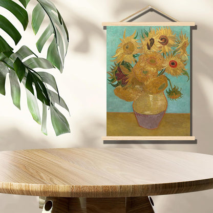 Póster colgante de girasoles en jarrón de madera, Van Gogh