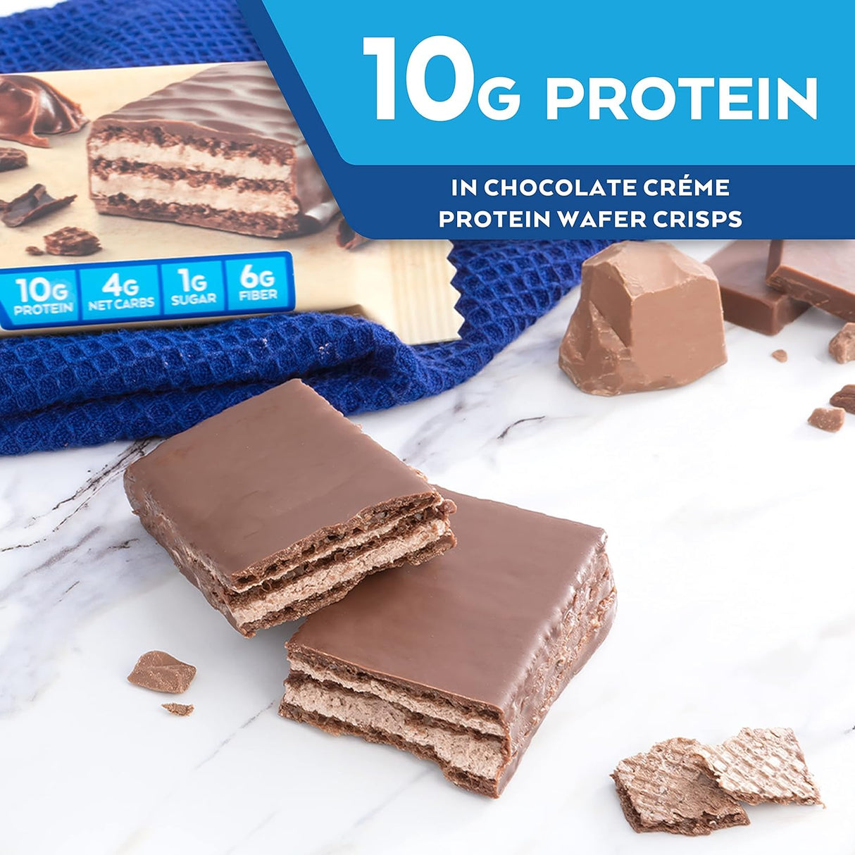 Obleas fritas de proteína sabor chocolate, alta en fibra, 5u