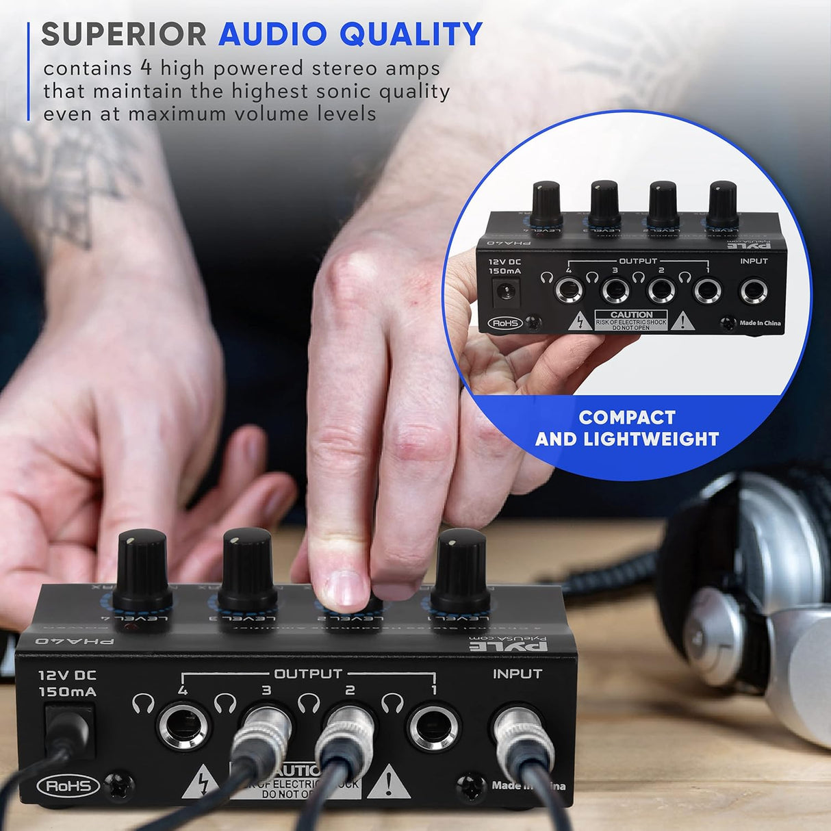 Amplificador de auriculares estéreo portátil PYLE-PRO PHA40