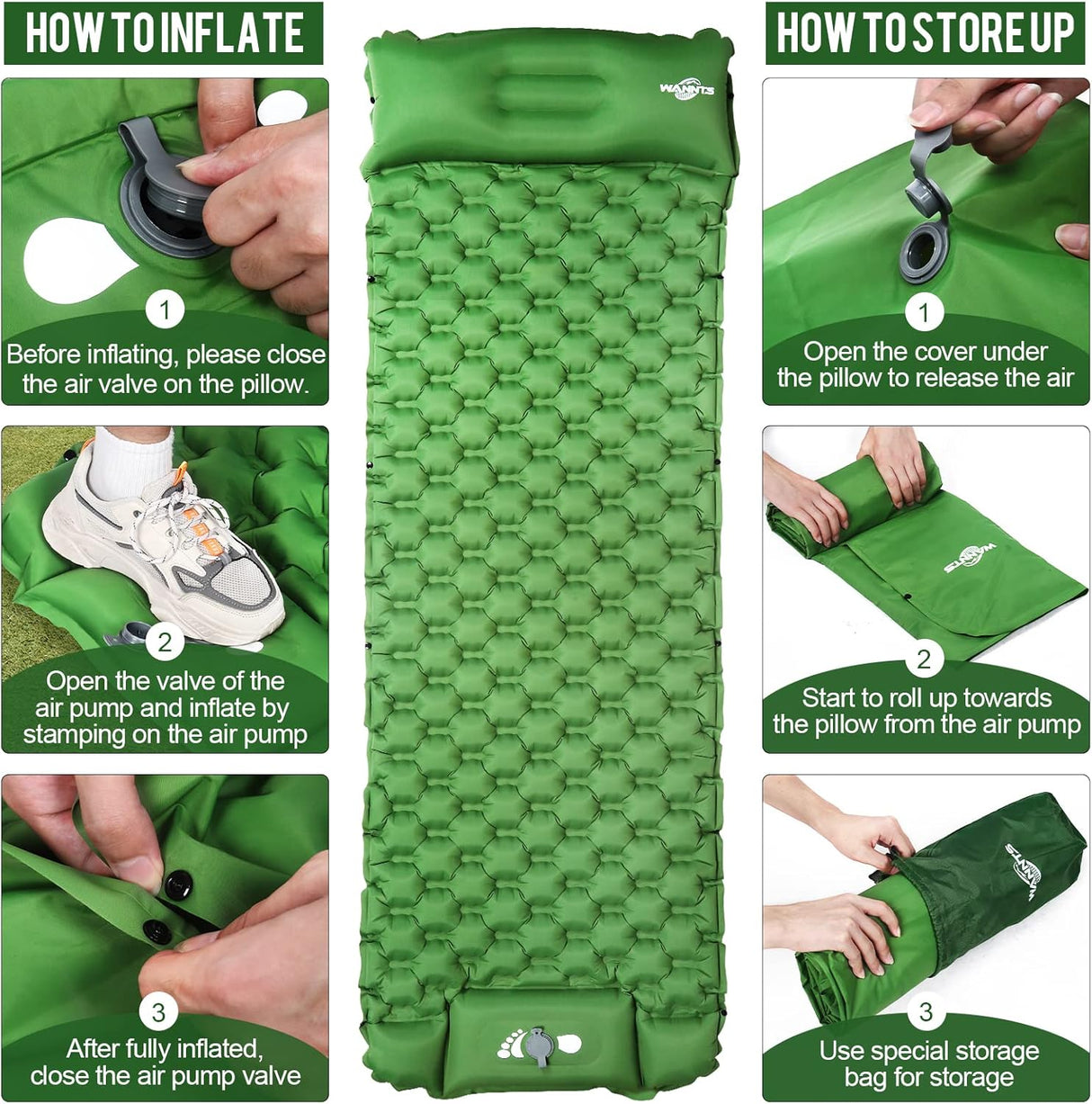 Colchón Inflable Ultraligero con Bomba Incorporada para Camping