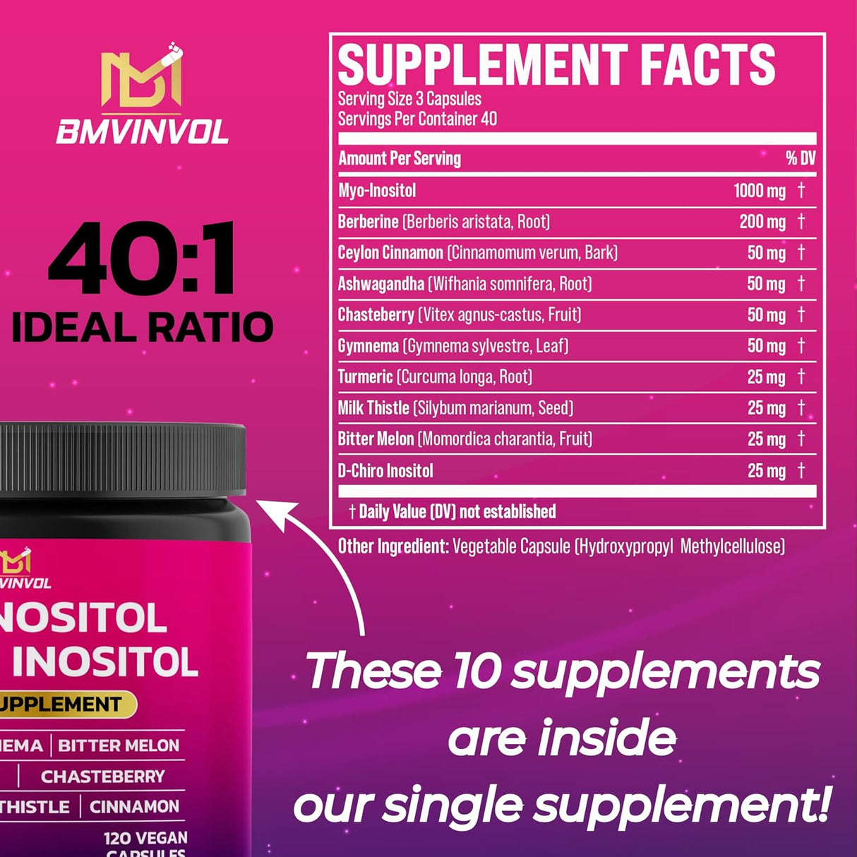 BMVINVOL Suplemento de Inositol con Berberina, 120 cápsulas