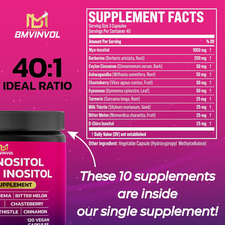 BMVINVOL Suplemento de Inositol con Berberina, 120 cápsulas