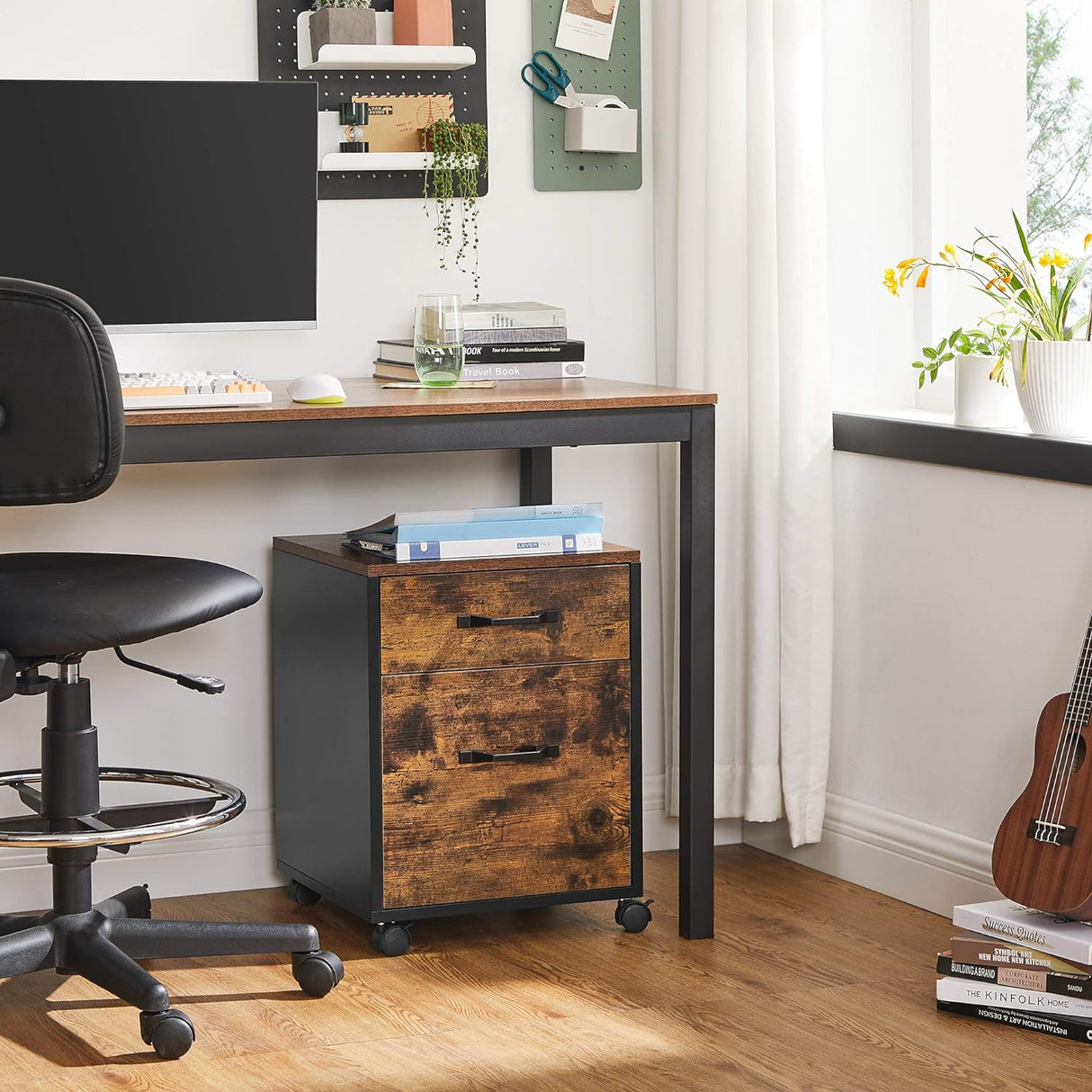 Gabinete de Archivos VASAGLE con Ruedas, 2 Cajones, Rustic Brown