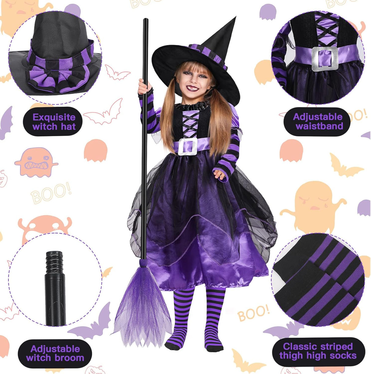 Disfraz de bruja para niña, marca Fairytale, incluye sombrero y tutú