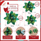 Flores Poinsettia Artificiales Glitter para Navidad, 36 Pcs