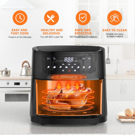 Freidora de aire 7Qt, CROWNFUL, 8 funciones, 1500W, UL