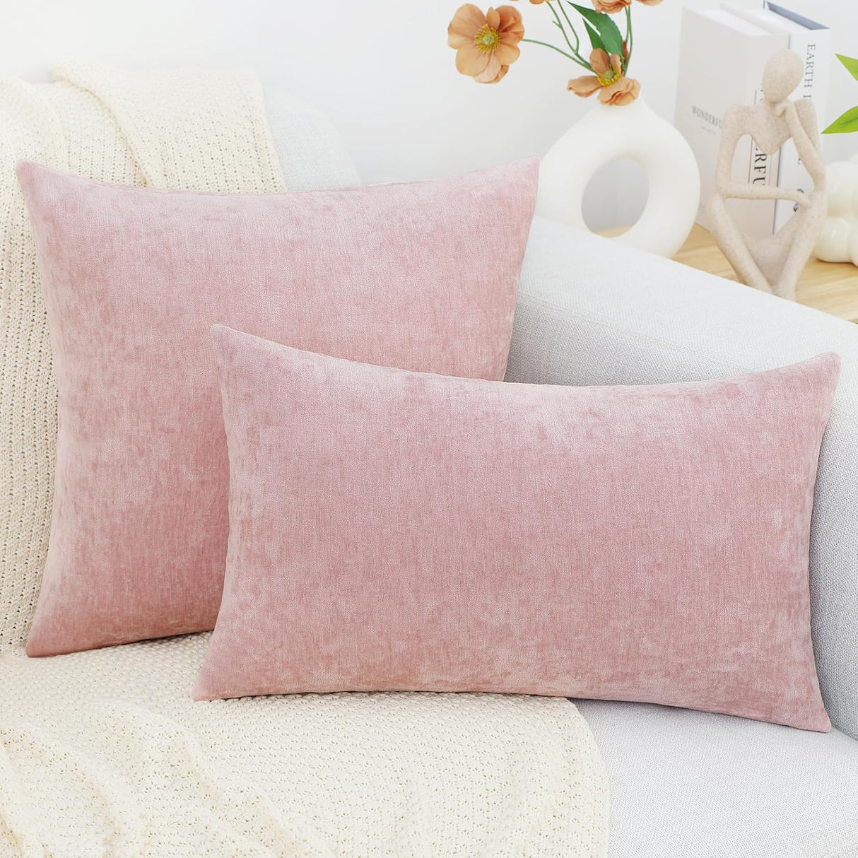 Fundas de cojín decorativas decorUhome 12x20, set de 2, chenilla