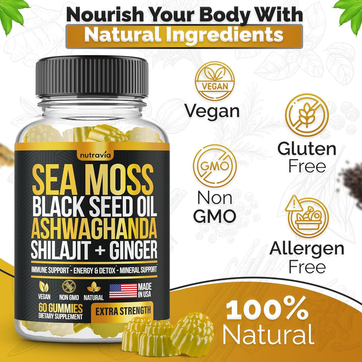 Gomitas de Sea Moss, Black Seed, Ashwagandha, Elderberry, 60
