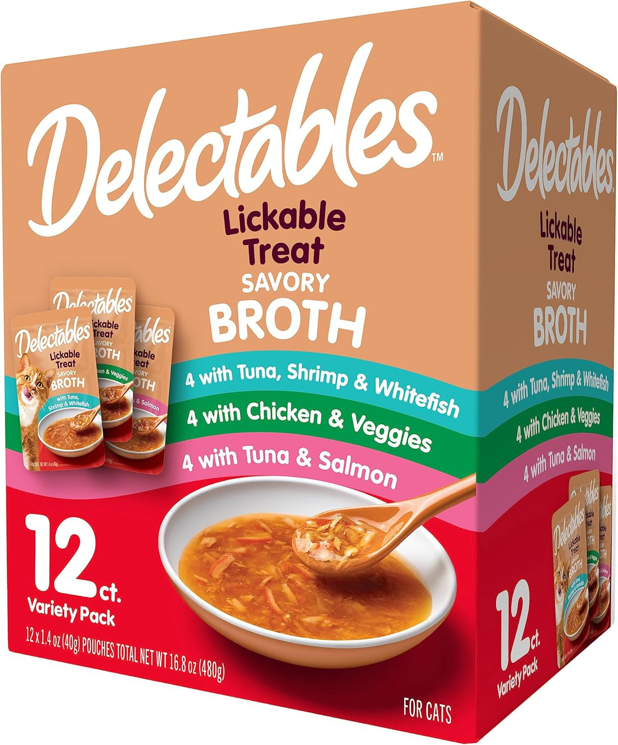 Delectables Golosinas Sabrosos para Gatos, 12 Unidades, Pack 1