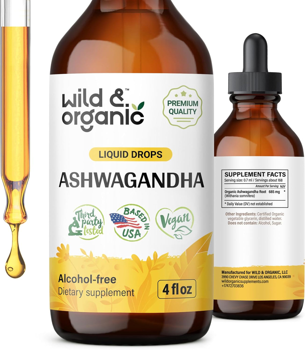 Gotas de Ashwagandha - Wild & Organic - Suplemento Calmante 4oz