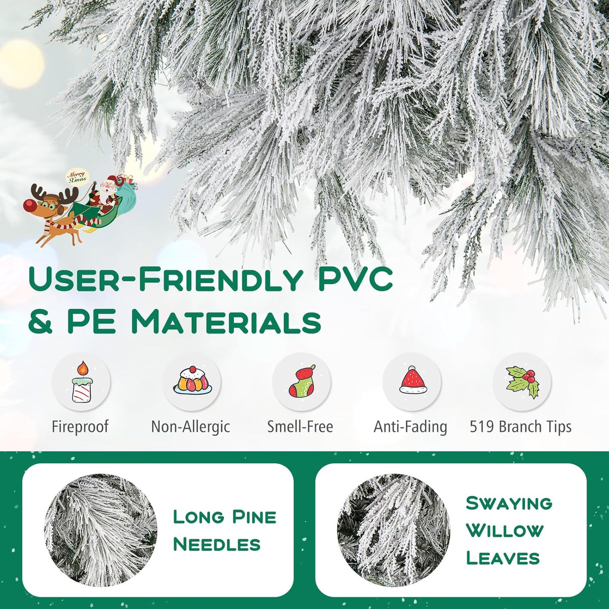 Árbol de Navidad Artificial HAPPYGRILL 6 FT, 250 luces LED