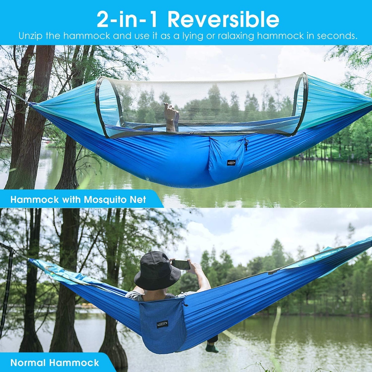 Hamaca grande G4Free con mosquitera para 2 personas, ligera