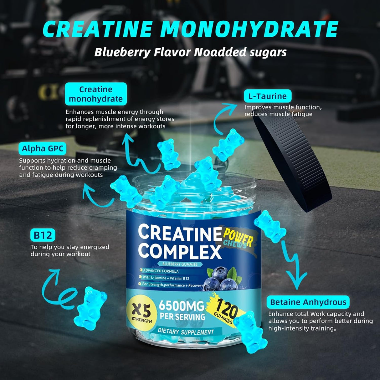 Gomitas de Creatina Monohidrato 6500mg X5 Fuerza Sin Azúcar
