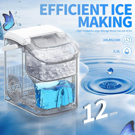 Máquina de Hielo Nugget, Portable, 34lbs/día, Auto Limpieza