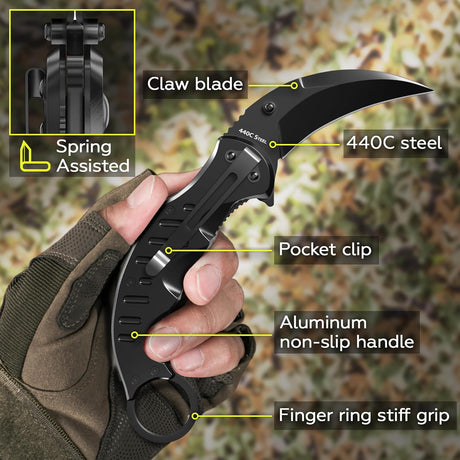 Cuchillo Karambit Táctico de Resorte para Caza y Camping