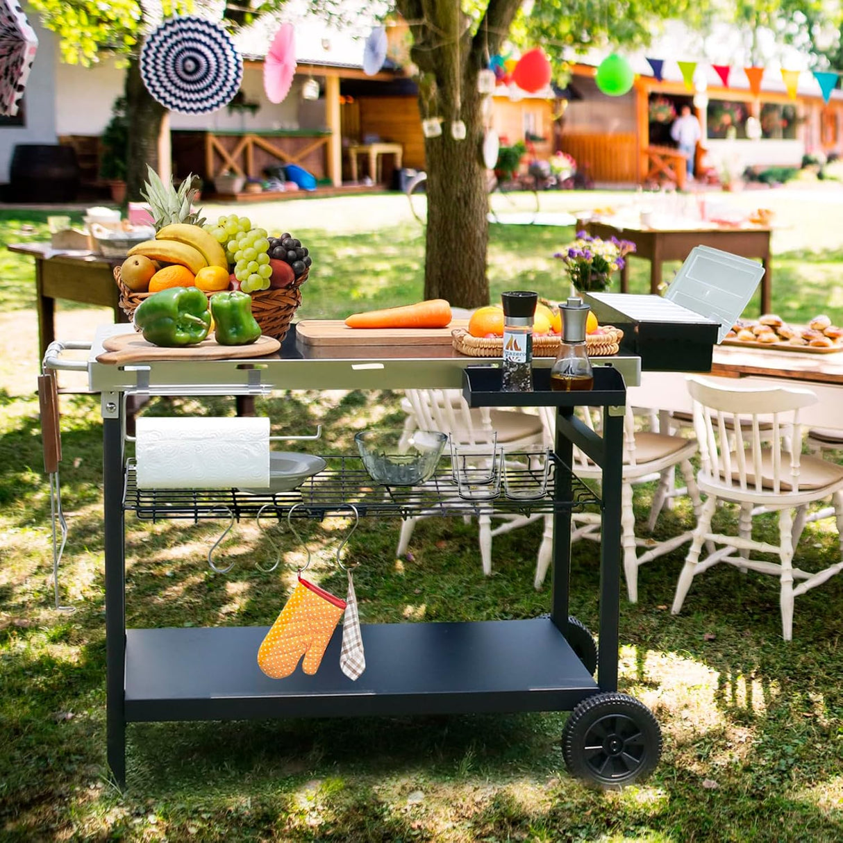 Carrito de Parrilla Móvil con Estantes y Accesorios para BBQ