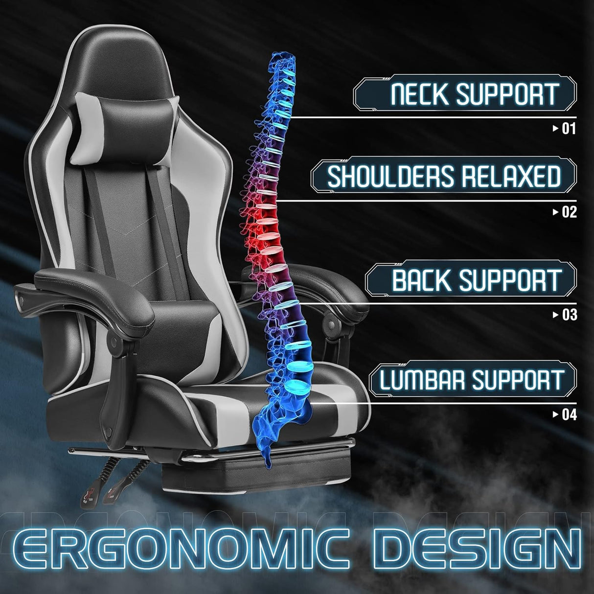 Silla Gamer con reposapiés y es ergonómica 0164-2 Homall