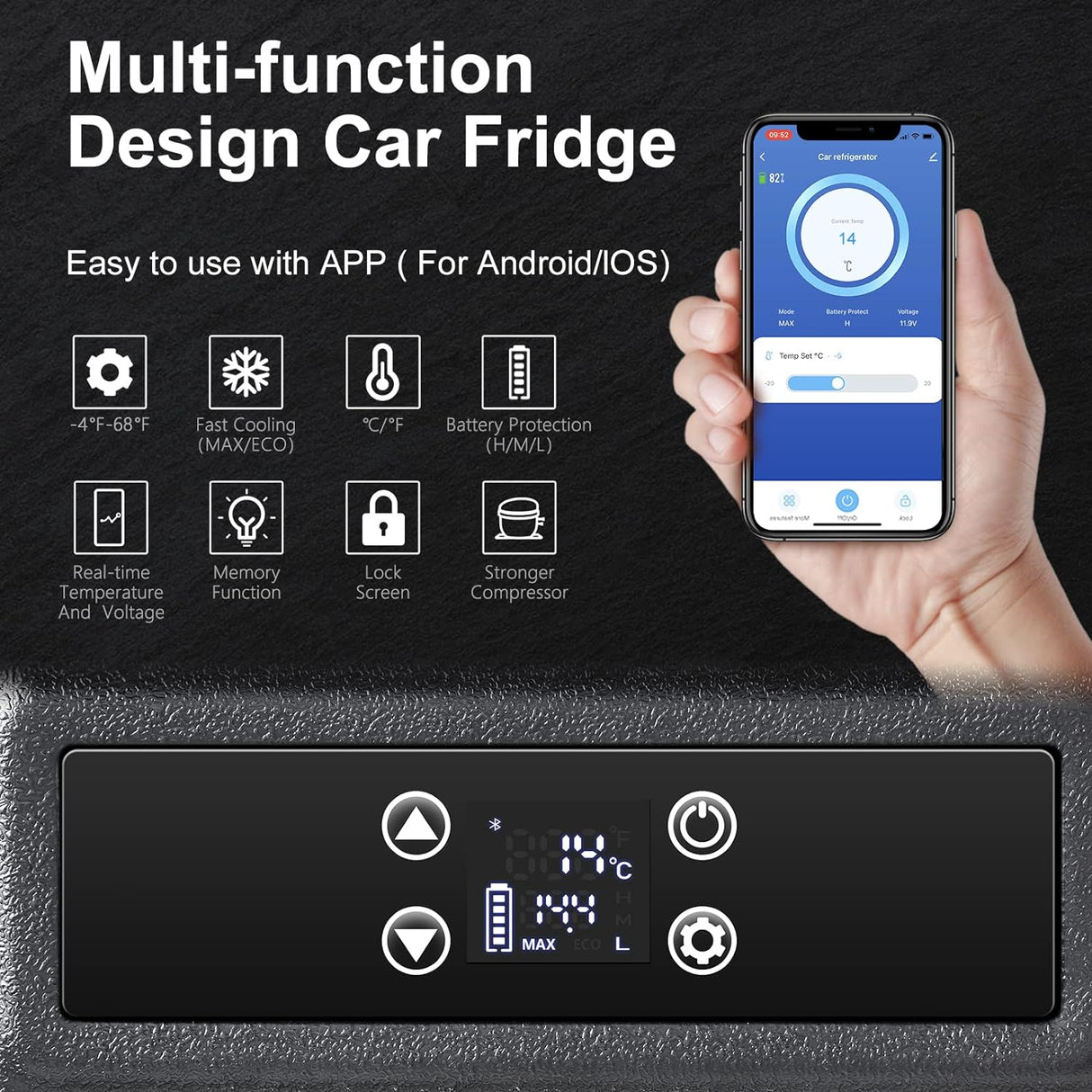 Refrigerador de coche de automóvil portátil RV con control