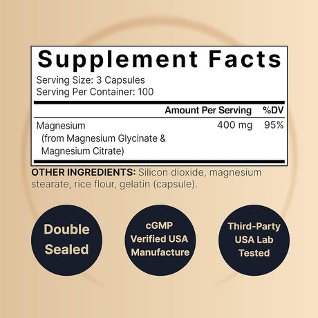 Magnesium Complejo 400mg 300 Cápsulas Glicinato Citrato